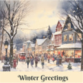 Sticker Salut d'hiver, rue de ville enneigée, (Devant)