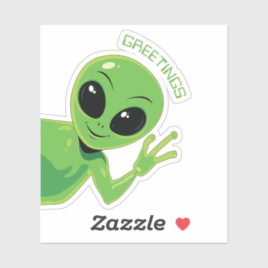 Sticker Salutations Gentil Alien Vert Souriant et Faisant (Feuille)