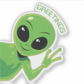 Sticker Salutations Gentil Alien Vert Souriant et Faisant (Devant)