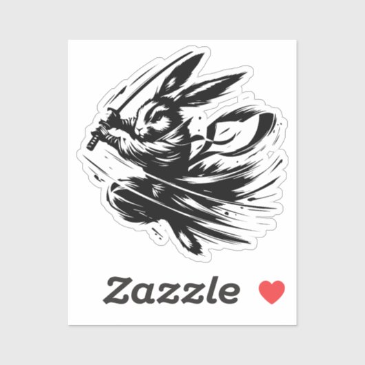 Sticker Samurai Bunny Black Ink Warrior Rabbit (Feuille)