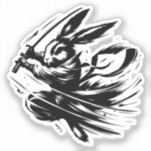 Sticker Samurai Bunny Black Ink Warrior Rabbit (Recto)