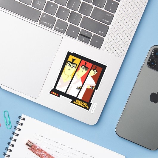 Sticker Samurai Jack Caractère Tri-Panel Futuristic Frame (Ordinateur portable avec iPhone)