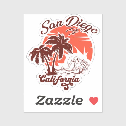 Sticker San Diego California Sunset Palm Trees Souvenirs (Feuille)