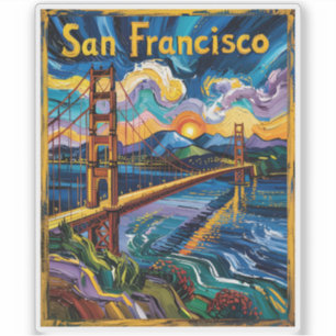 Sticker San Francisco Californie coloré Van Gogh Vintage