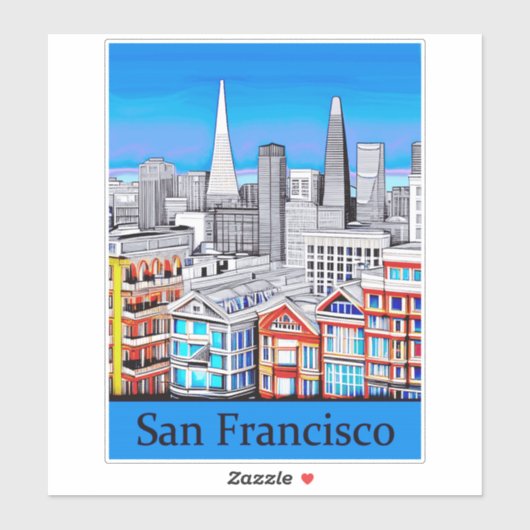 Sticker San Francisco Skyline Colour Line Art (Feuille)