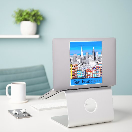 Sticker San Francisco Skyline Colour Line Art (Ordinateur portable sur le bureau)