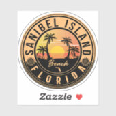 Sticker Sanibel Island Florida Retro Sunset Souvenirs (Feuille)
