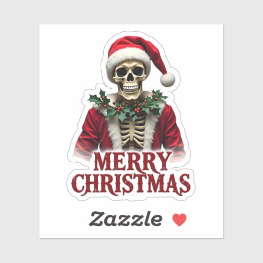 Sticker Santa Claus Skeleton Outfit Skull Funny Christmas  (Feuille)
