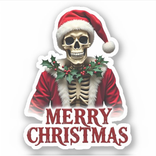 Sticker Santa Claus Skeleton Outfit Skull Funny Christmas  (Devant)