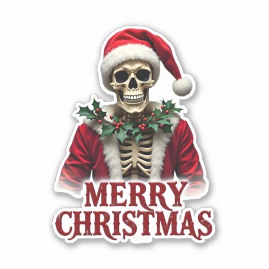 Sticker Santa Claus Skeleton Outfit Skull Funny Christmas  (Devant)