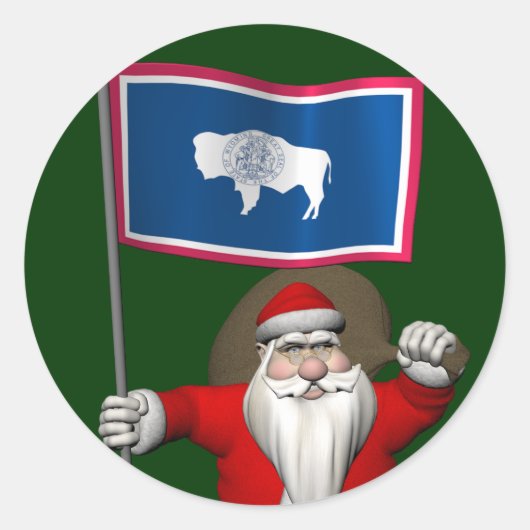 Sticker Santa Claus With Ensign Of Wyoming (Devant)