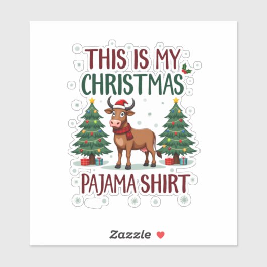 Sticker Santa Cow Xmas Tree Lights This Is My Christmas Pa (Feuille)