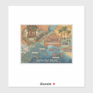 Sticker Santa Cruz California Dreams Map – Côte vibrante