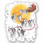 Sticker Santa Ride Sleigh Siberian Husky Christmas Dog Lov<br><div class="desc">Père Noël Ride Sleigh Siberian Husky Noël Amoureux des chiens T-shirt</div>