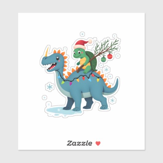 Sticker Santa Turtle Riding T-Rex Reindeer Christmas Light (Feuille)