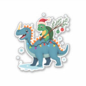 Sticker Santa Turtle Riding T-Rex Reindeer Christmas Light (Devant)