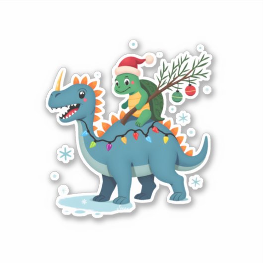 Sticker Santa Turtle Riding T-Rex Reindeer Christmas Light (Devant)