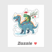 Sticker Santa Turtle Riding T-Rex Reindeer Christmas Light (Feuille)