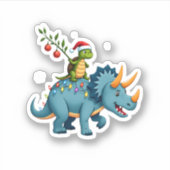 Sticker Santa Turtle Riding T-Rex Reindeer Christmas Light (Devant)