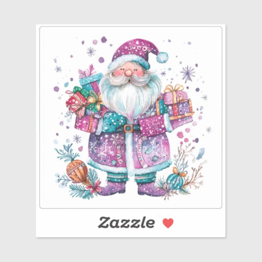 Sticker Santa With Colorful Gifts in Winter (Feuille)