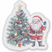 Sticker Santa With Tree in Snowy Scene (Devant)