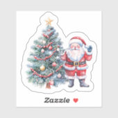 Sticker Santa With Tree in Snowy Scene (Feuille)