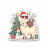 Sticker Santa Xmas Funny Llama Sloth Christmas (2) (Devant)