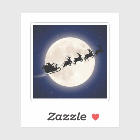 Sticker Santa's Sleigh & Reindeer Silhouette Over Moon (Feuille)