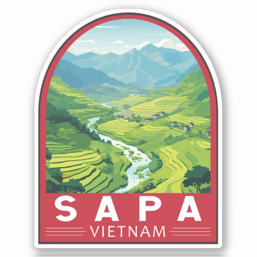 Sticker Sapa Vietnam Travel Art Vintage (Devant)