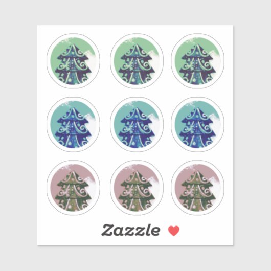 Sticker Sapin de Noël décoré de vert bleu festif (Feuille)