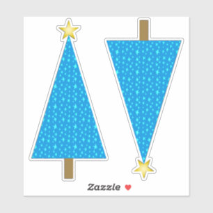 Sticker Sapin de Noël rétro moderne Blue Stars