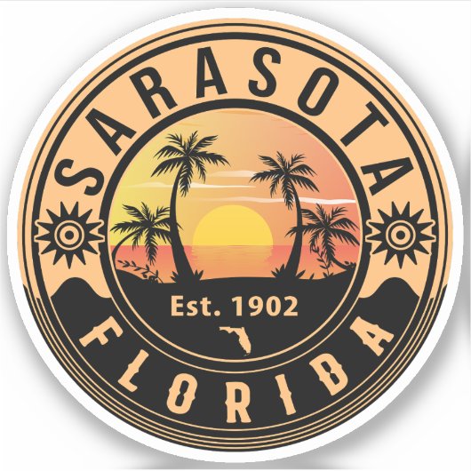 Sticker Sarasota Floride Tropical Retro Sunset Souvenirs (Devant)