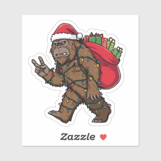 Sticker Sasquatch Santa: Funny Bigfoot Christmas Holiday (Feuille)