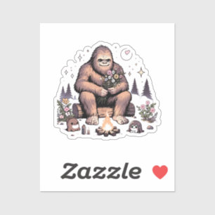 Sticker Sasquatch tenant des fleurs