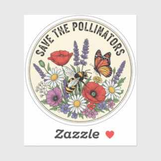 Sticker Sauver le pollinisateur avec abeille, papillon et