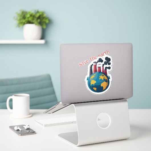 Sticker Sauvez la Terre (Ordinateur portable sur le bureau)