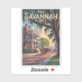 Sticker Savannah Georgia Horse Carriage Illustration Retro (Feuille)