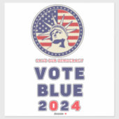 Sticker Save Democracy Vote Blue 2024 Election XL Decal (Feuille)
