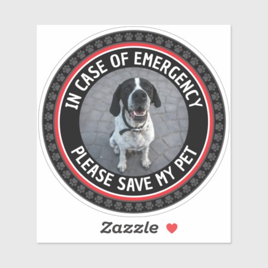 Sticker SAVE MY PET Safety Alert Custom Photo Modern  (Feuille)