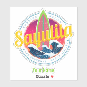 Sticker Sayulita Mexique Surfer Vintage vague coucher de s