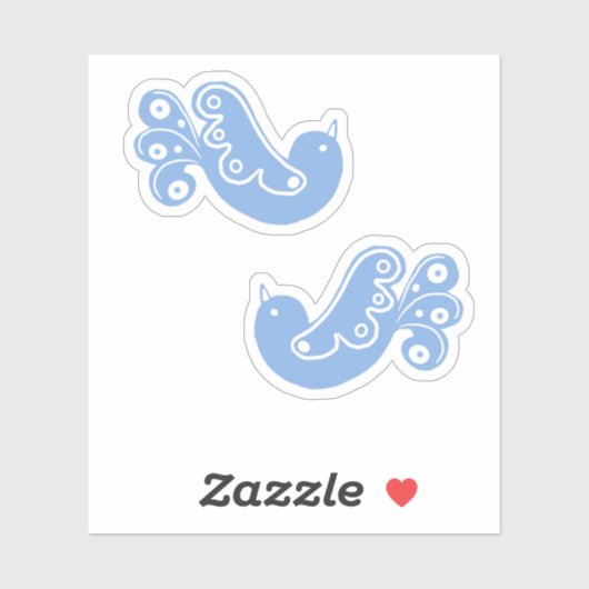Sticker Scandi Folk Oiseaux Bleus Blancs (Feuille)