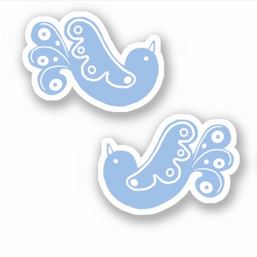Sticker Scandi Folk Oiseaux Bleus Blancs (Devant)