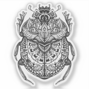 Sticker Scarab Égyptien Nouvel Âge noir et blanc dessiné m