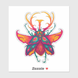 Sticker scarabée rose vert et jaune