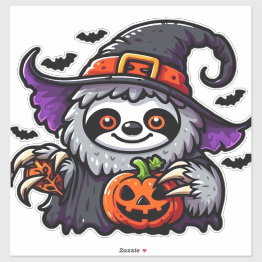 Sticker Scary Halloween Sloth Witch Costume Casquette Mer (Feuille)