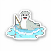 Sticker Sceau à la pêche avec canne à pêche (Recto)