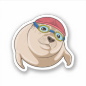 Sticker Sceau à nager avec lunettes de natation (Devant)