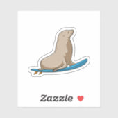 Sticker Sceau comme surfeur avec Surfboard (Feuille)