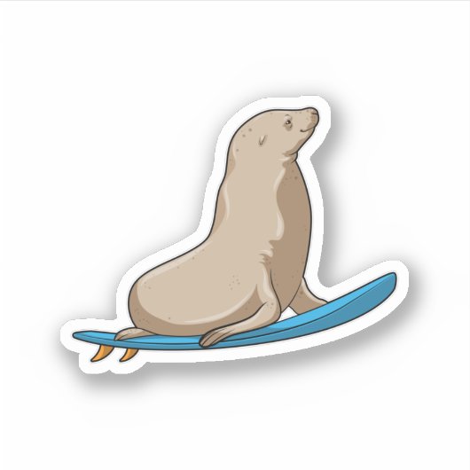 Sticker Sceau comme surfeur avec Surfboard (Devant)