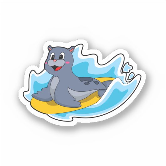 Sticker Sceau comme surfeur avec Surfboard (Devant)